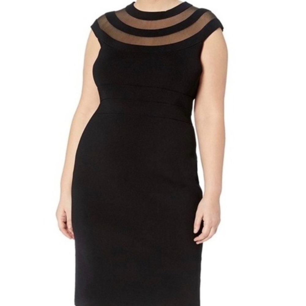 NWT Eliza J Mesh Yoke Illusion Sheath Dress Black Womens 1X Bodycon Plus Size